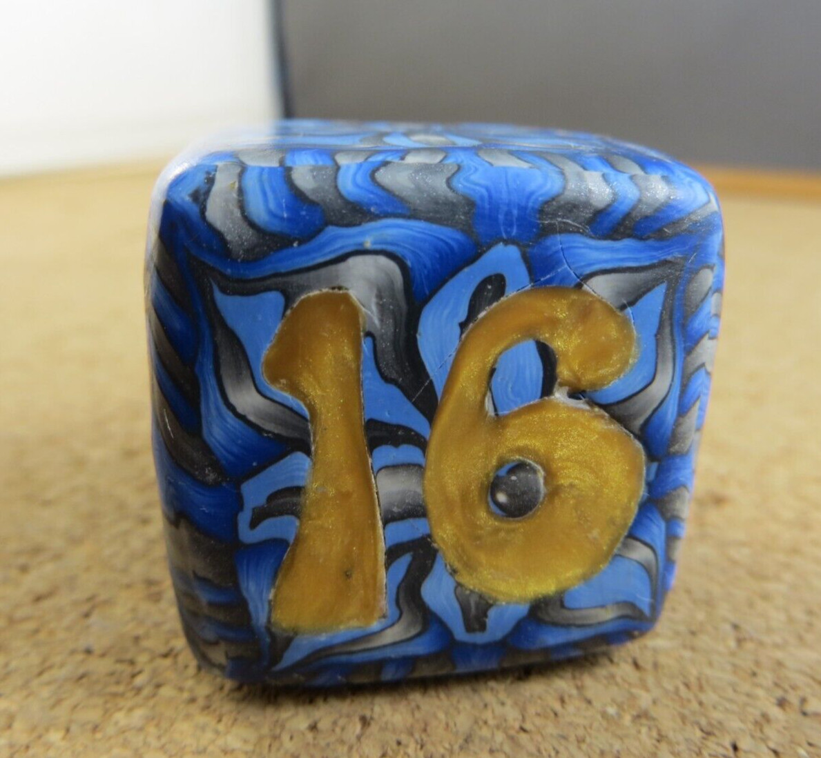 Jena’s Handmade Backgammon Doubling Cube Blue Gold Gray One of A Kind #268