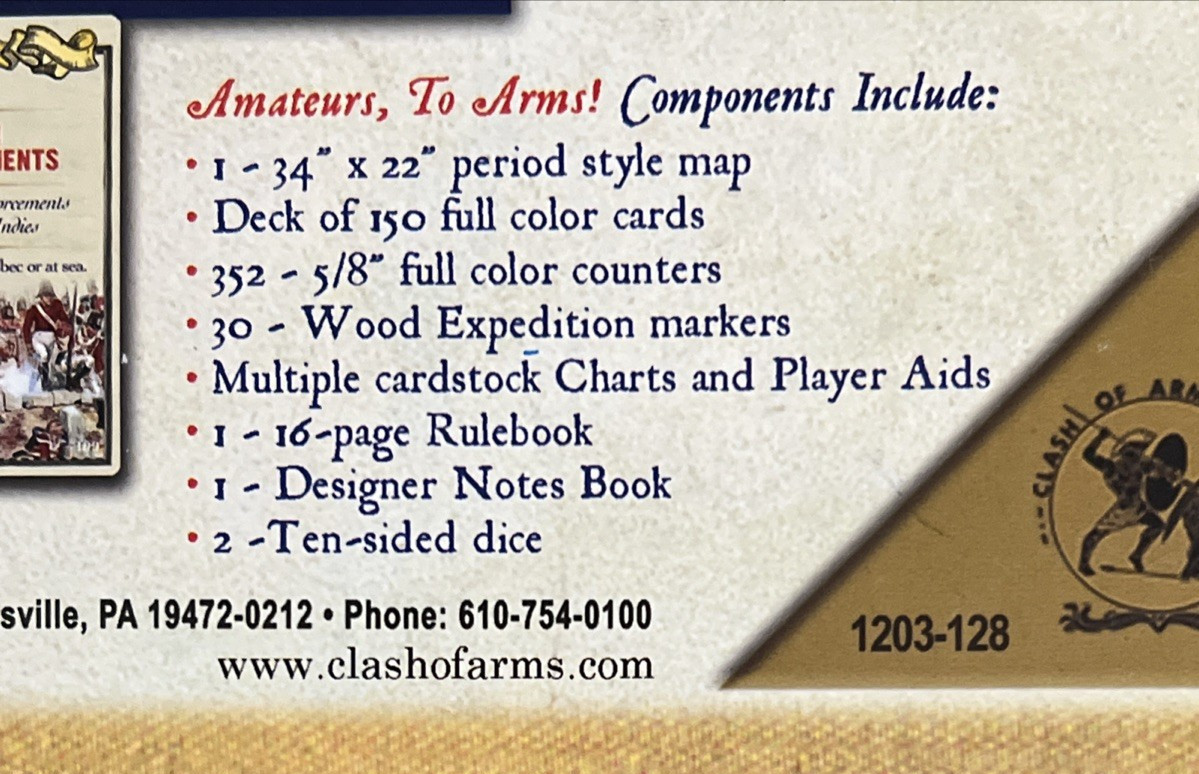 Amateurs To Arms: War Of 1812. 200th Anniversary Ed. Clash Of Arms. Punched