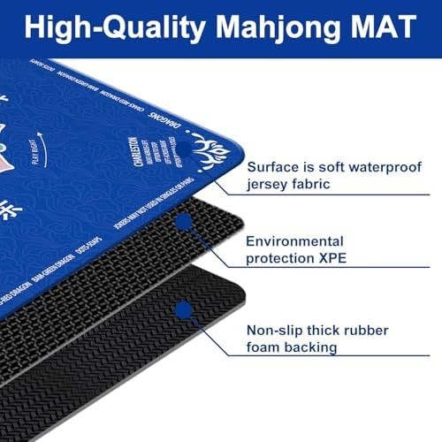 Mahjong Mat for Table 31.5″X31.5″ Rubber American Mahjong Mat with Rules, Non Sl