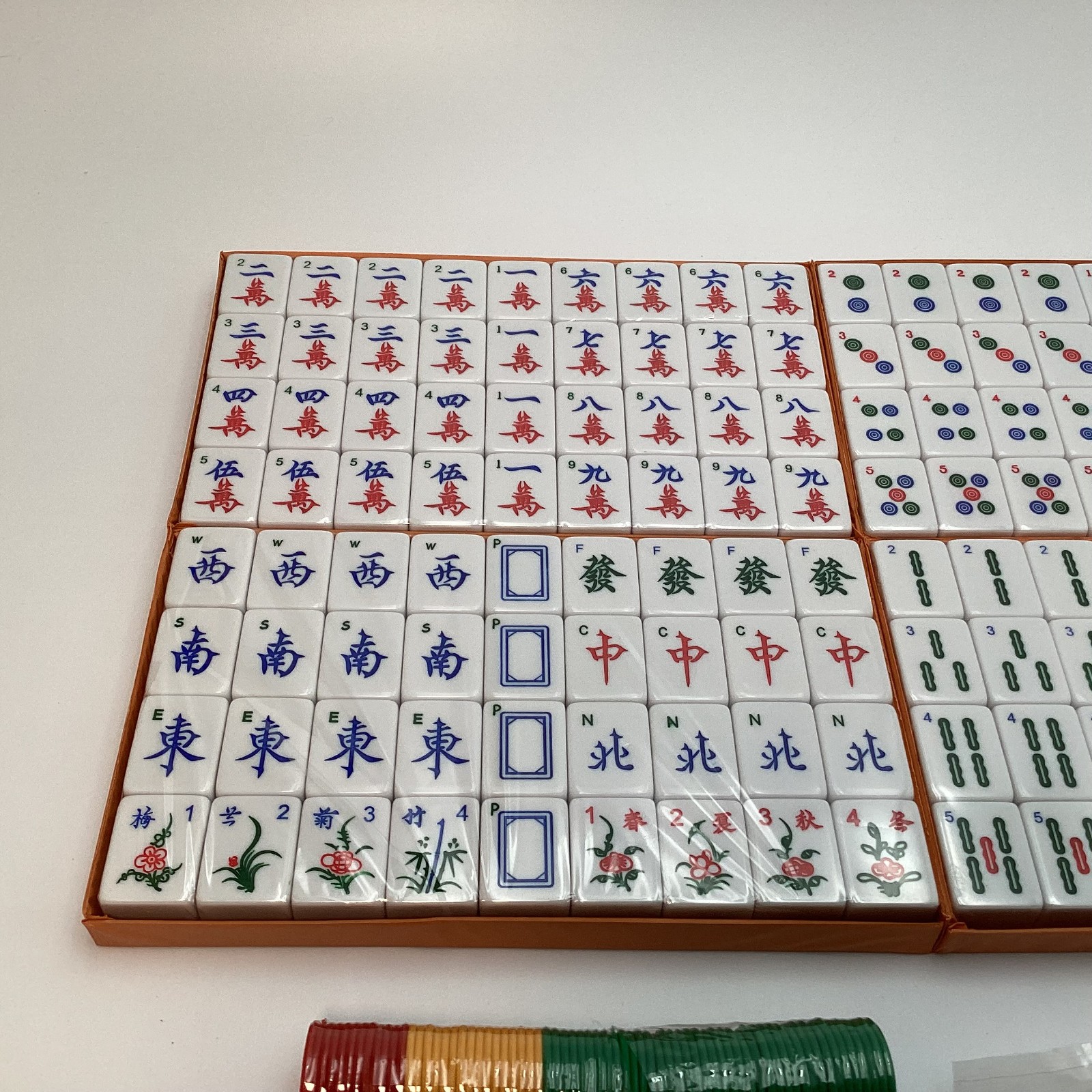 Chinese Mahjong Set 144 Tiles with Case Chips Dice Instructions – Nice / NEW