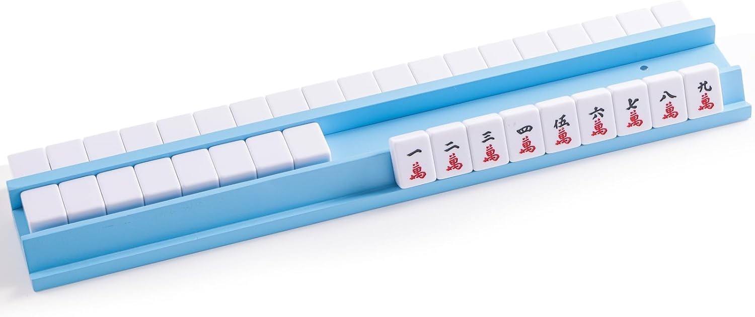 Elegant Chestnut Wooden Mahjong Racks with Built-In Magnetic Pushers – Set of 4
