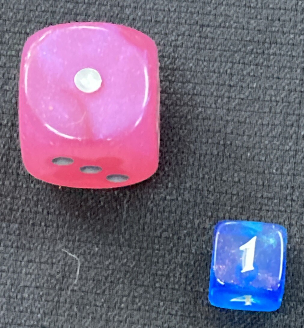 Chessex 30mm Borealis Pink / Silver Luminary x1 D6 DnD RPG