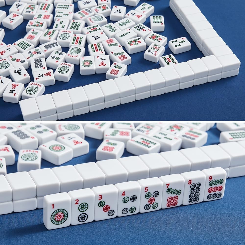 American Mahjong Tiles,166 Quality Ivory Tiles with 3 Golden Dices & Rules Instr