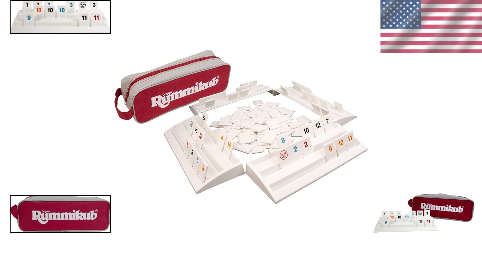 Portable Rummikub Game – Full-Size Tiles & Racks with Canvas Bag for Easy Travel