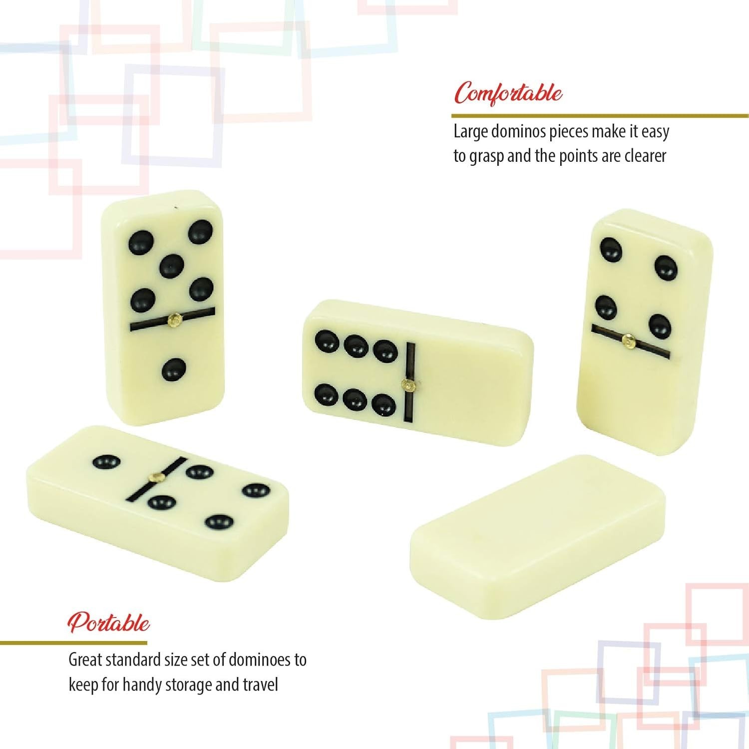 DOMINOES DOUBLE SIX LEATHERETTE CASE STANDARD SIZE TILE THICK 28 PC DOMINO GAME