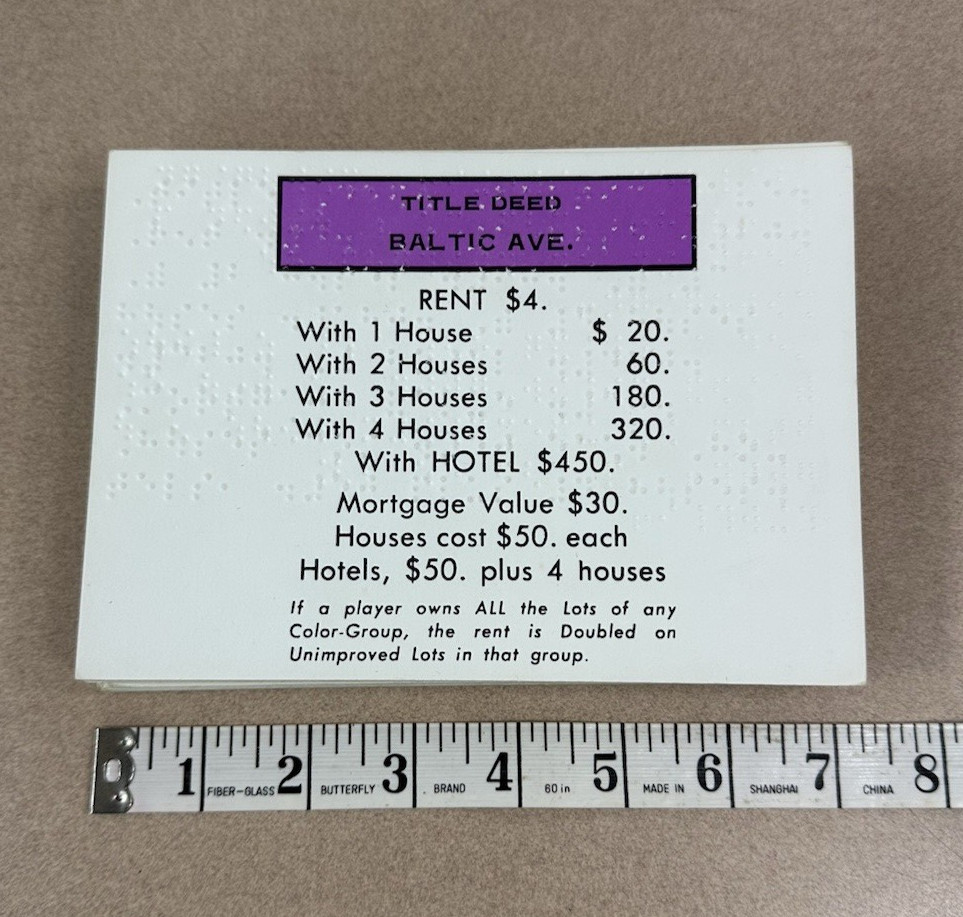 Vintage Braille and Low Vision Monopoly 1986 Regular Components Included READ
