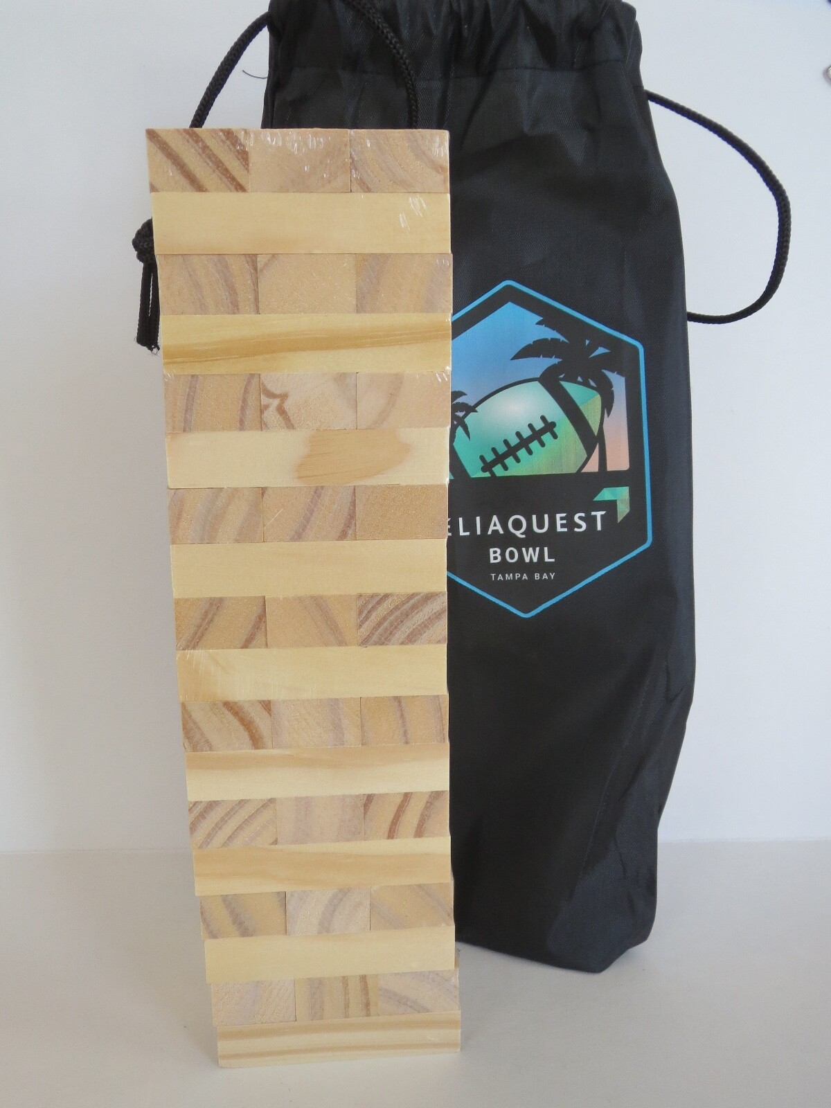 New in Package RELIAQUEST BOWL Branded Stacking WOOD BLOCK GAME 11″ Tall