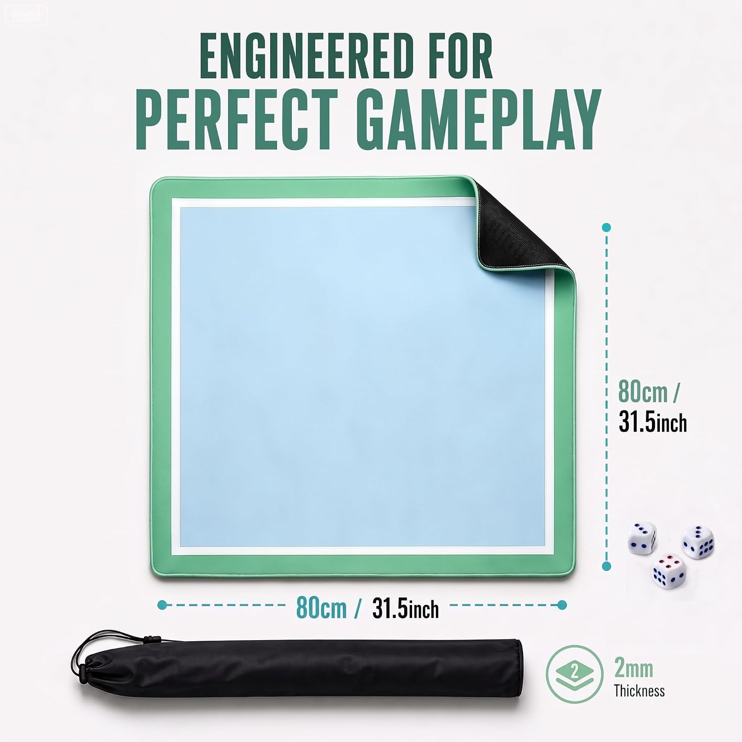 Green White Light Blue Mahjong Mat 31.5X31.5 Inch Thick Neoprene Waterproof