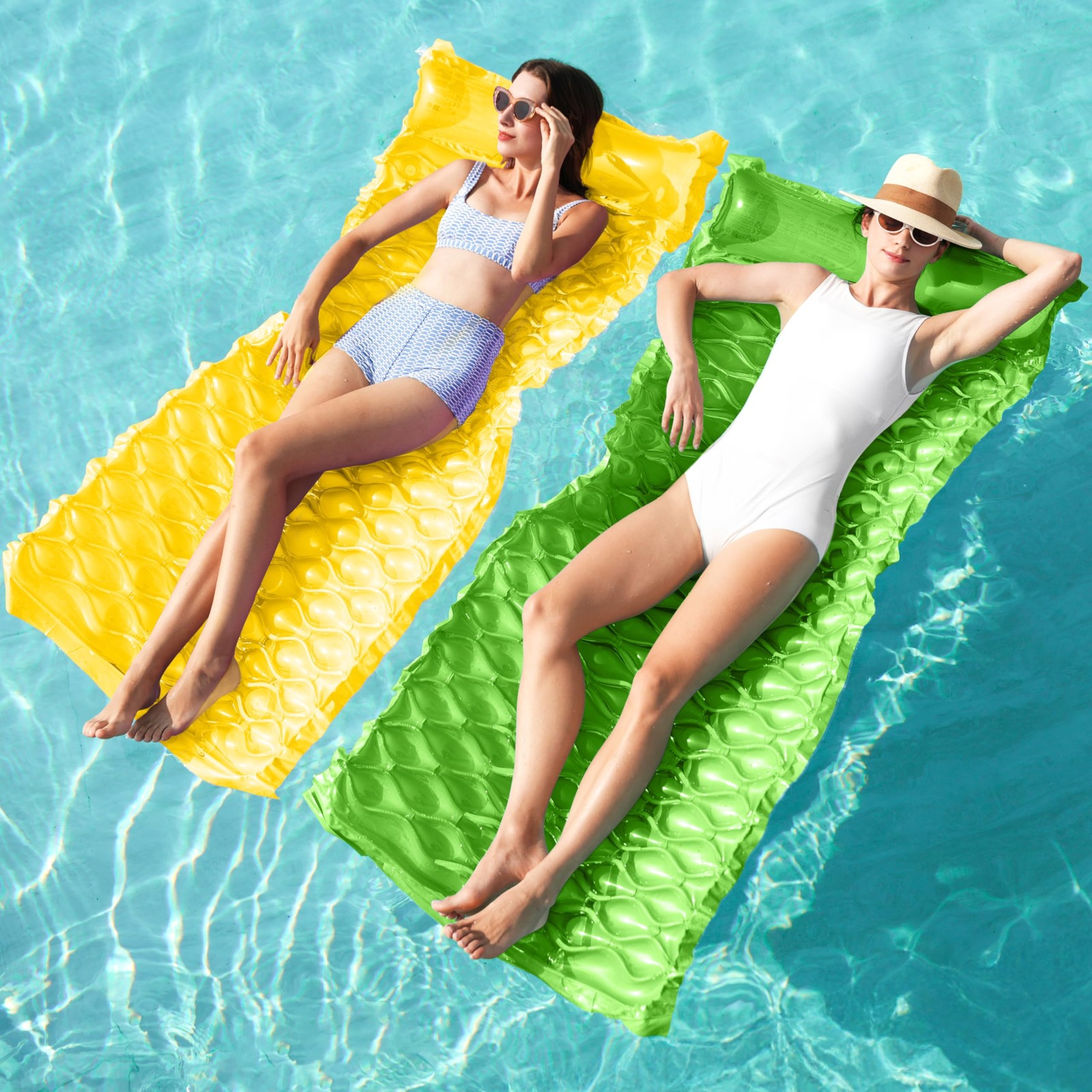 Inflatable Pool Float Raft 64×64 inch Floating Lounge Mattress 2 Pieces Green