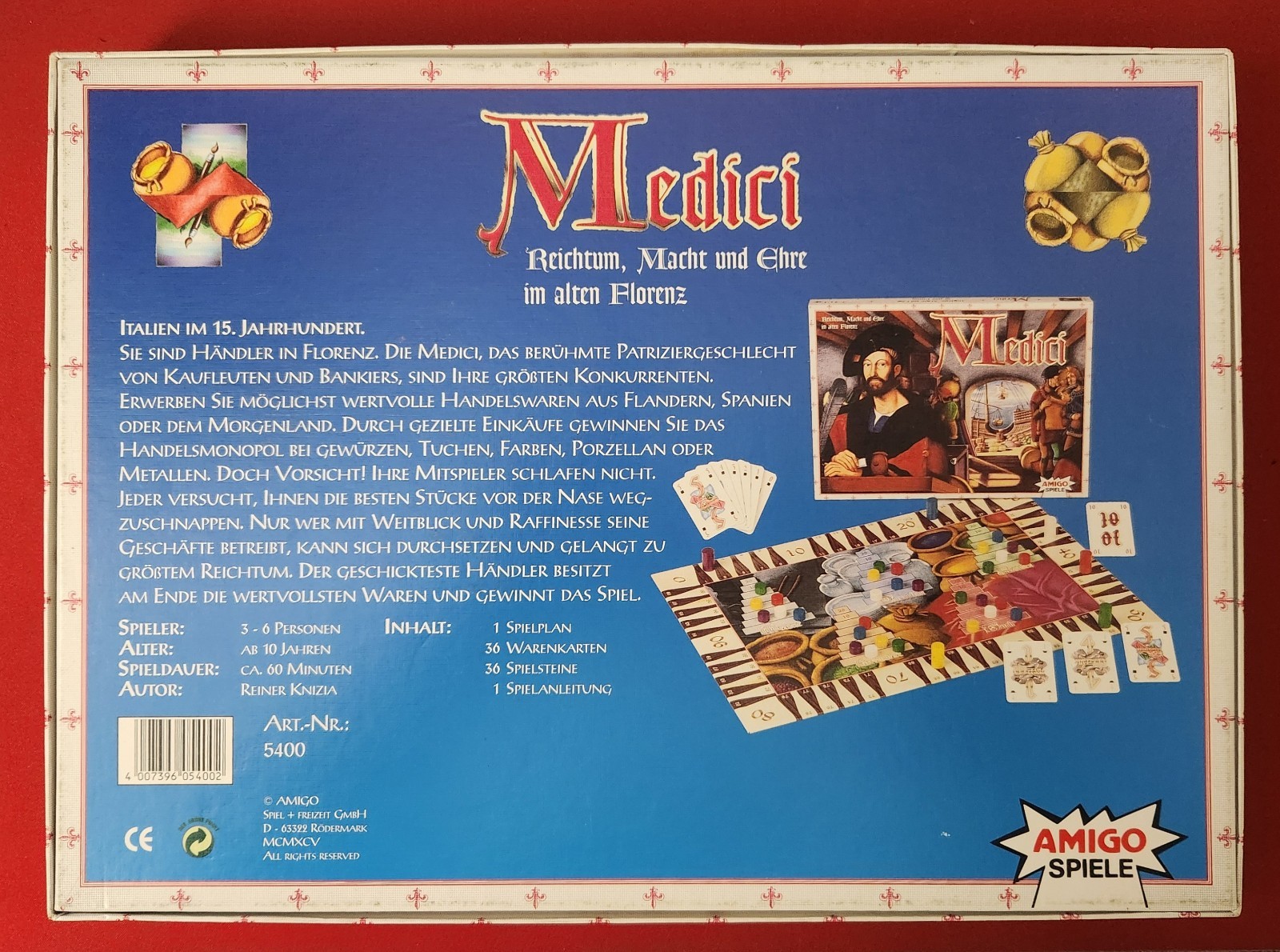 Medici Board Game Amigo Spiele Reiner Knizia 1995 German Ed. w/ ENG Instructions