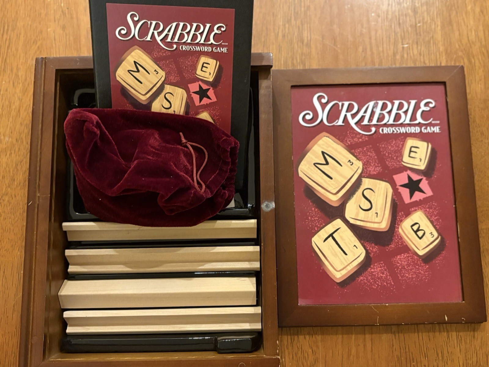 Scrabble Vintage Game Collection Bookshelf Edition Wooden Box Case 2005