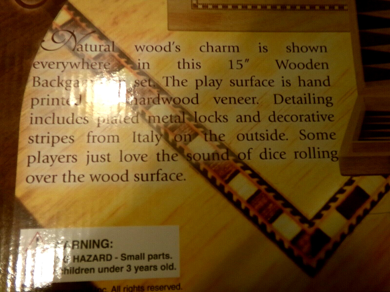 NWOT/NIB STERLING GAMES 15″ WOODEN BACKGAMMON SET – Style #2632