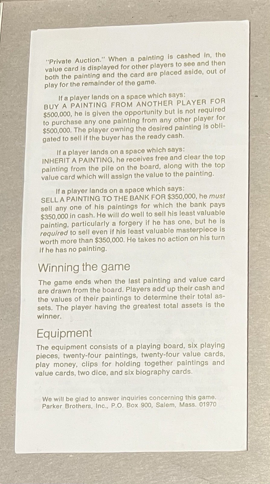 1970 Masterpiece The Art Auction Game Parker Brothers Complete