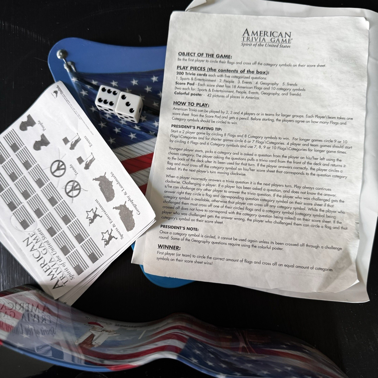 Cardinal American Trivia Board Game Spirit of the United States 2001 Tin as-is