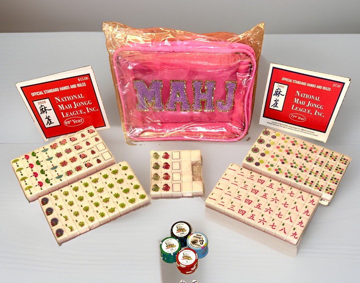 Pink American Mahjong Set•160 1.2”Melamine Tiles •Racks Pushers•Storage Bag•Tote