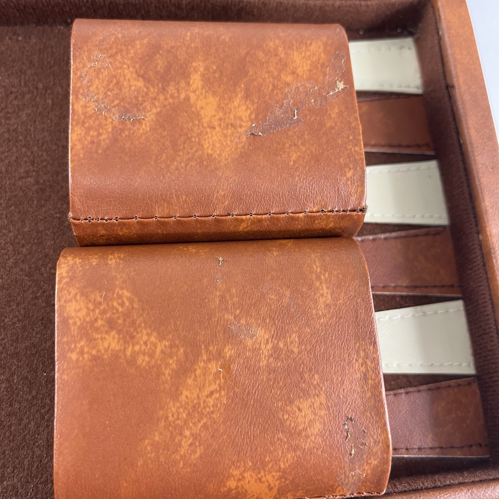 Backgammon Travel Case Game Complete Brown & White Faux Leather Vintage