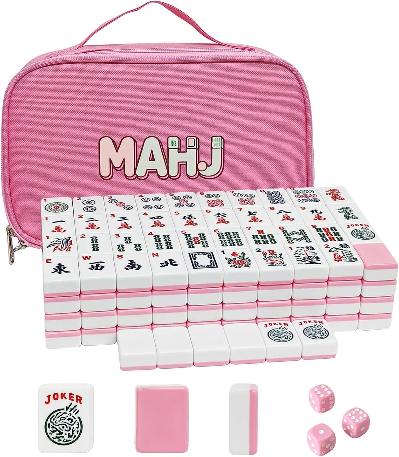 American Mahjong Tiles Set, 166 Pink Mahjong Tiles 1.2 Inch with Carrying Bag an