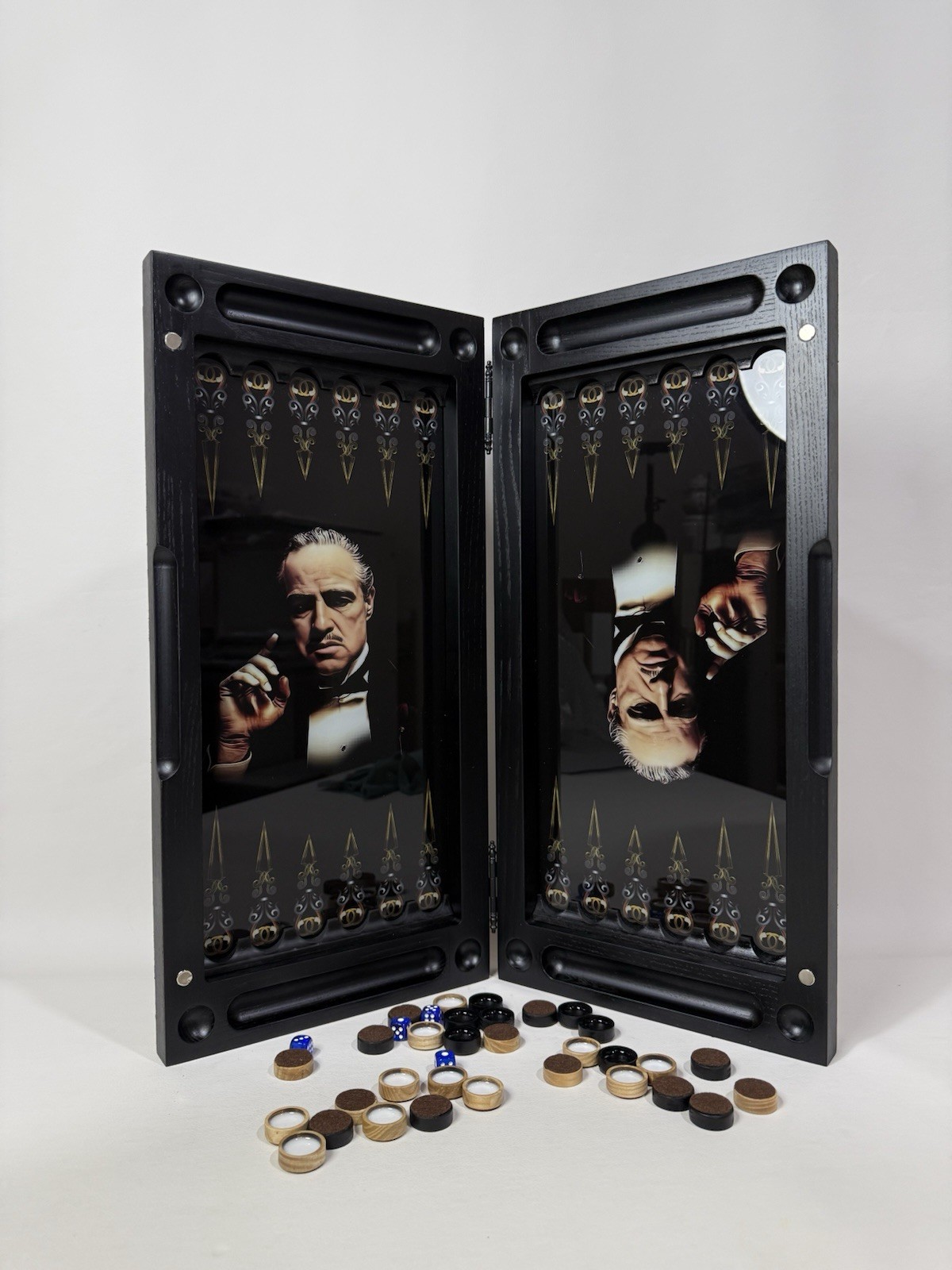 The Godfather Backgammon Board – Handmade Ash Wood & Glass Set, Luxury Gift