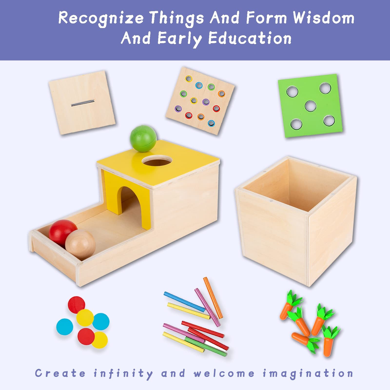 4 in 1 Wooden Play Kit Baby Toys,Object Permanence Box,Matchstick Color Drop …