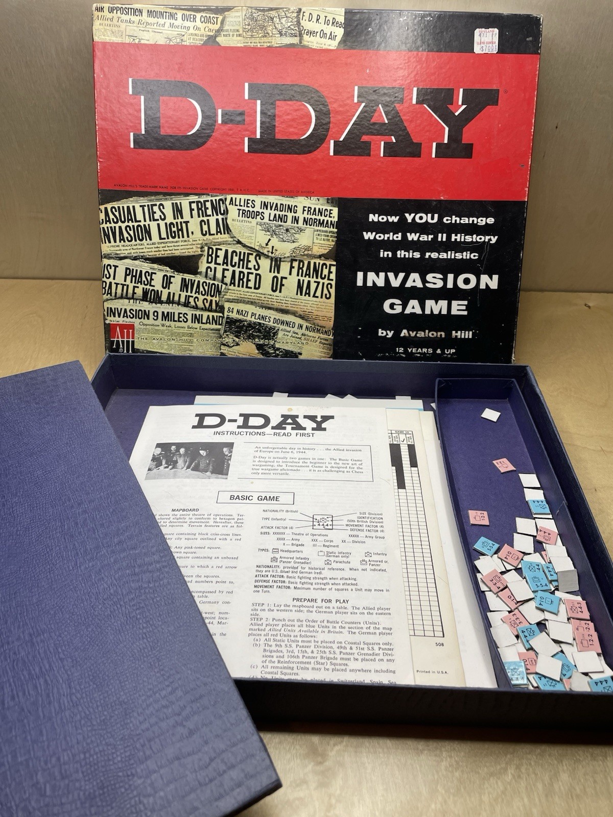 1961 Vintage Avalon Hill D-Day Invasion Board Game World War II