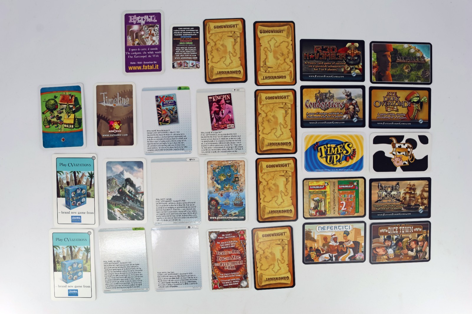 Lot of 28 Board Game Cards Marvel Heroes Ticket to Ride Gamewright Timeline Rare