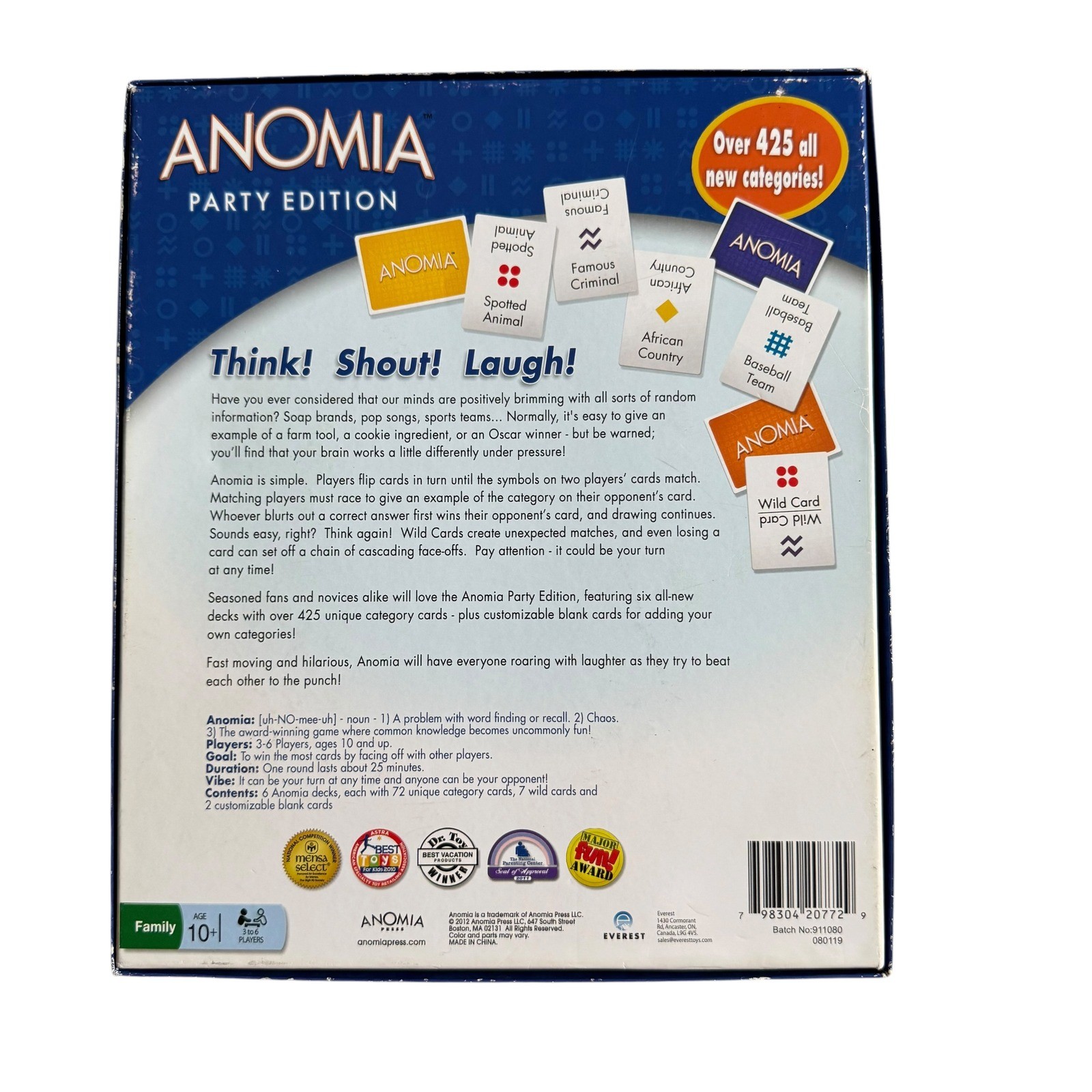 Anomia Party Edition Card Game Blue Box 6 Decks Family Group Play Flawed