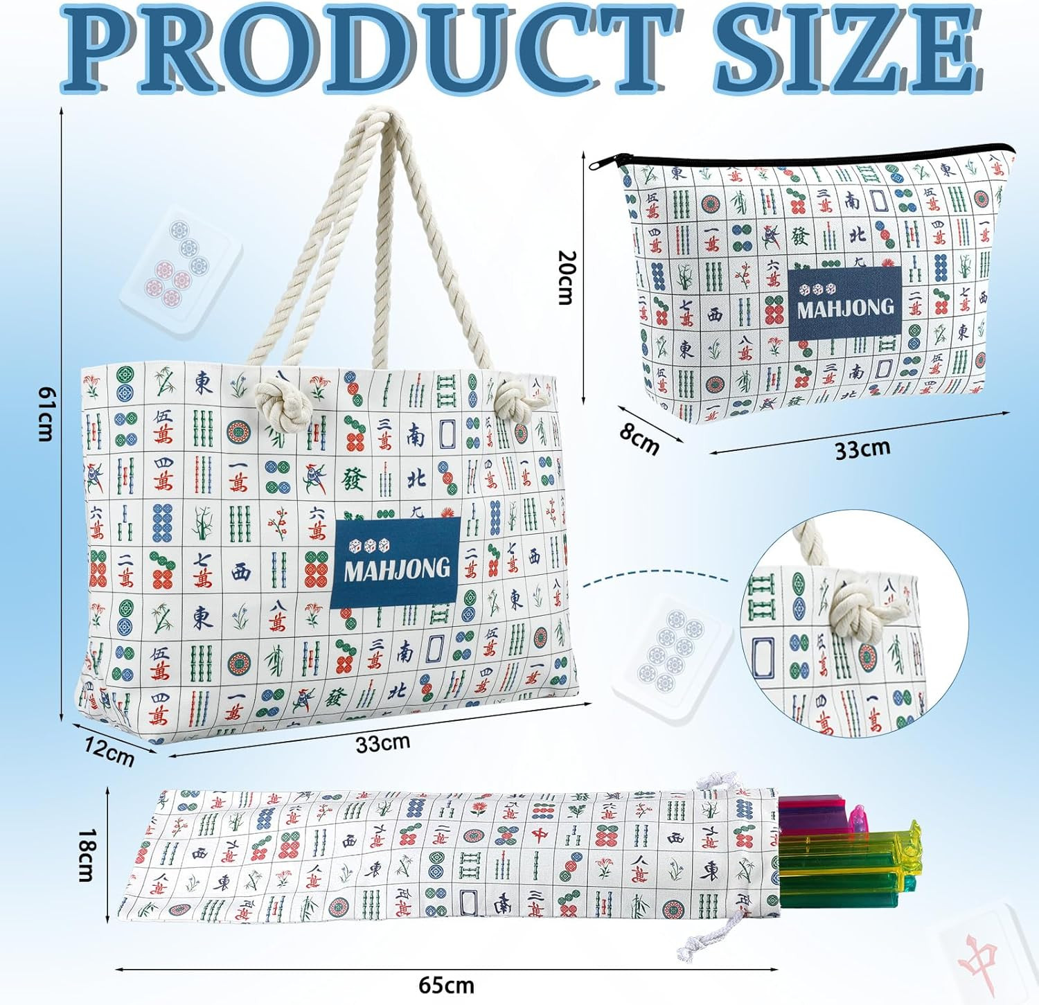 American Mahjong Tile Set, 166 Blue Tiles, 4 All-In-One Rack/Pushers, Complete W