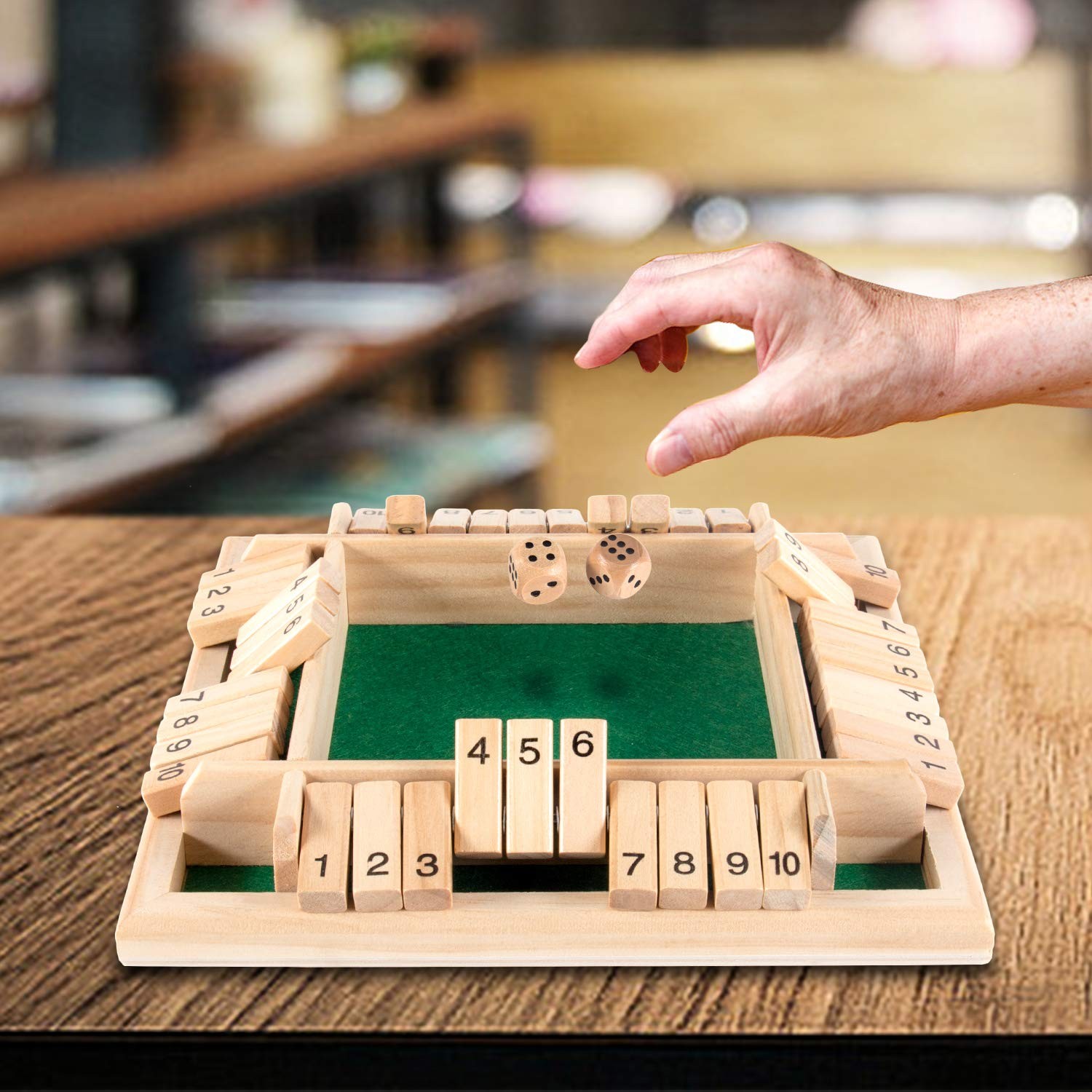 1 to 4 Player Shut The Box Wooden Dice Game Family Tabletop Board