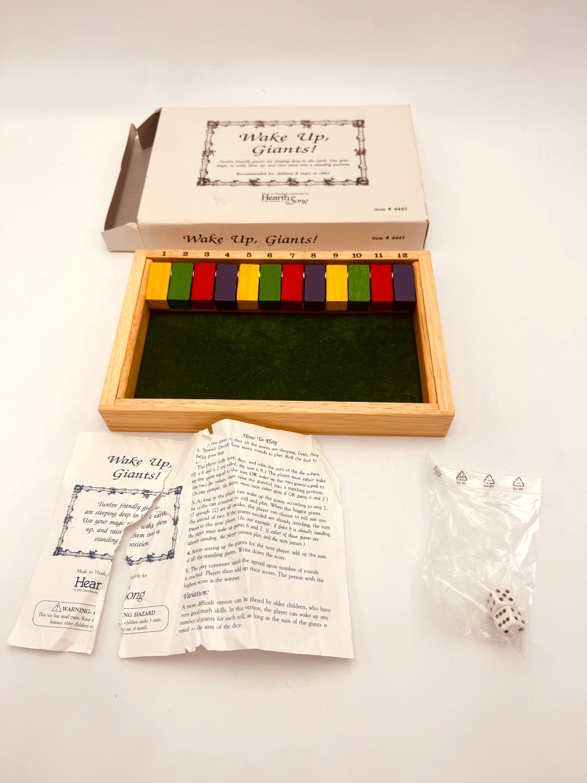 Wake up Giants HearthSong Vtg 1993 Wooden Dice Game Counting Math Home School