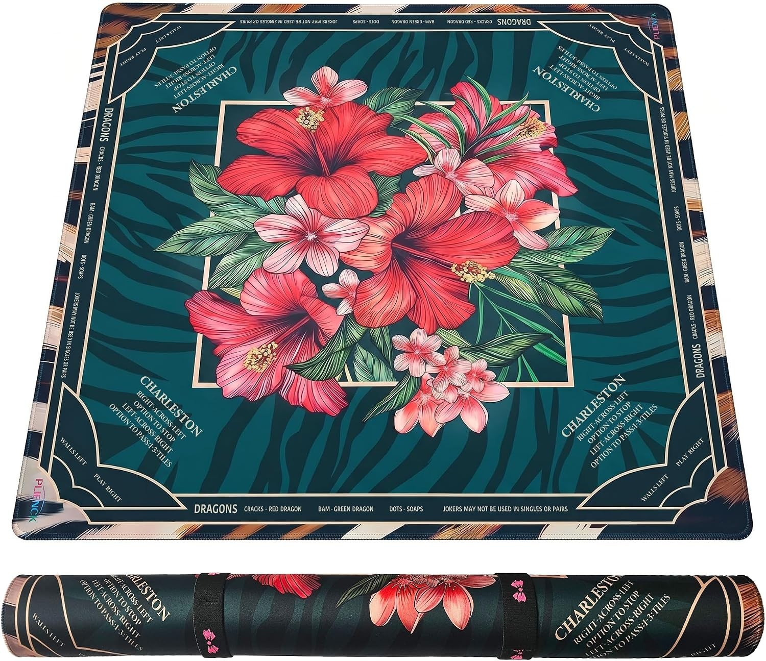 Mahjong Mat 4mm Extra Thick 33.5 Inch Non-Slip Rubber Rolled Printed Rules & Bag