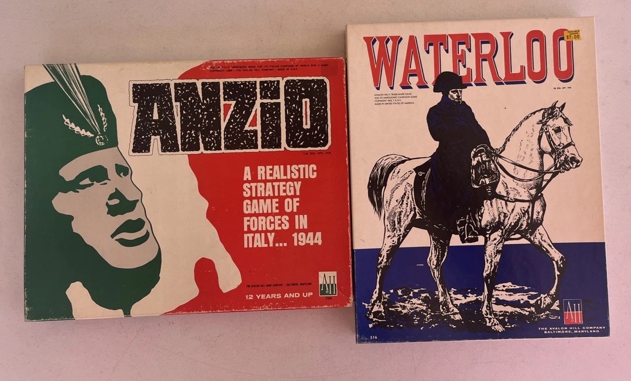 VTG Lot of Avalon Hill Anzio Italy 1969 & Waterloo Napoleonic Campaign Game 1962