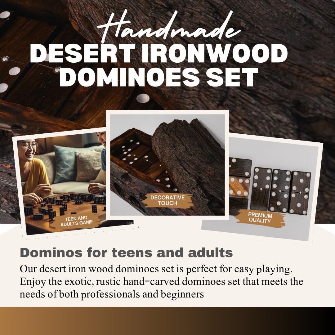 Handmade Wooden Mexican Train Dominoes Rustic Hand Carved Ironwood Double Six…