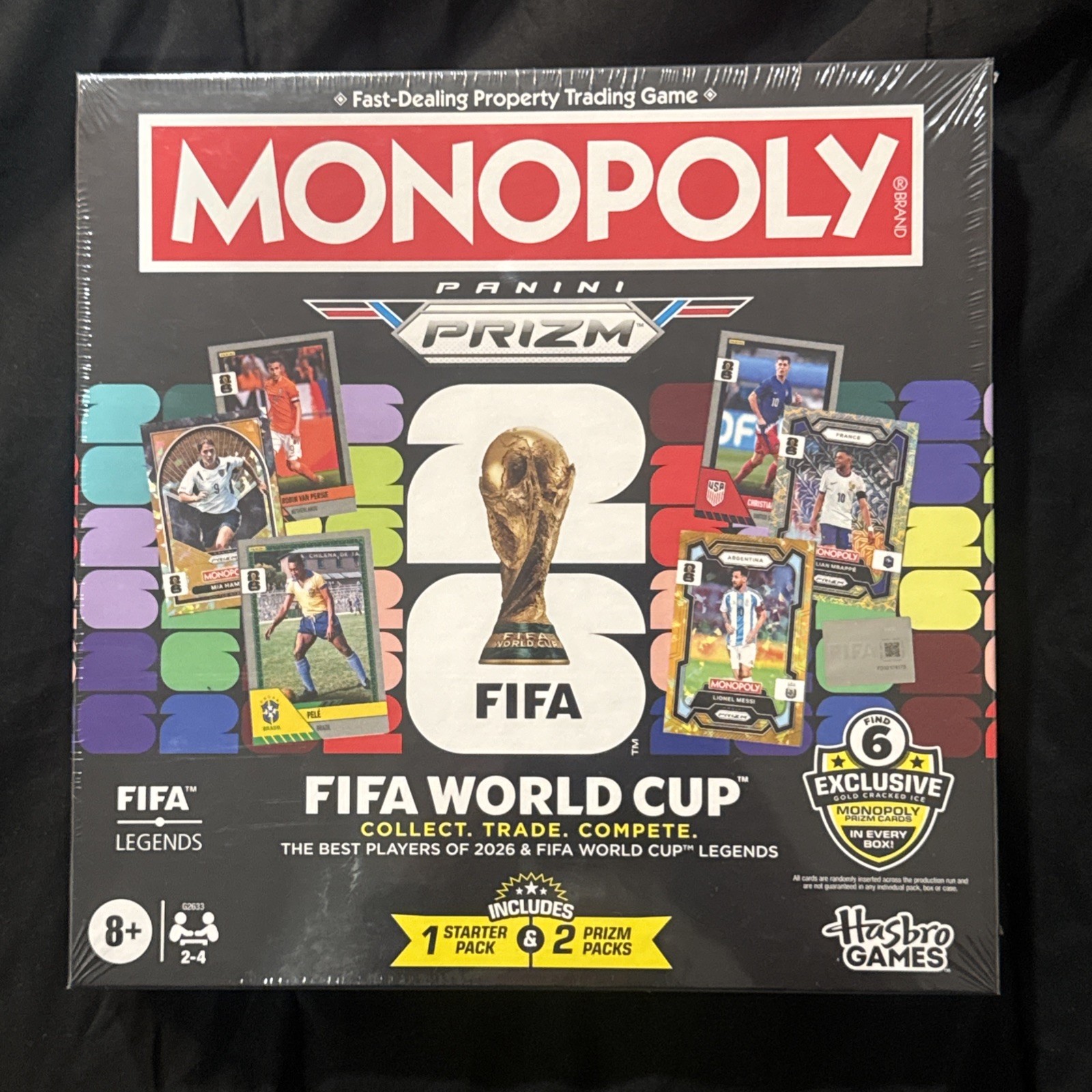 Monopoly Panini Prizm FIFA World Cup Board Game Includes 1 Starter & 2 Prizm Pk