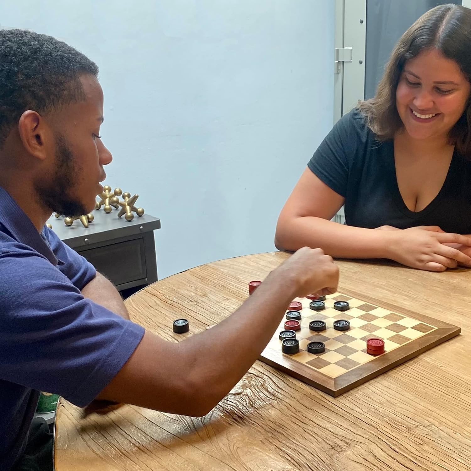 WE Games Old School Wooden Checkers Set Red and Black Pieces – 12 Inch Classic B