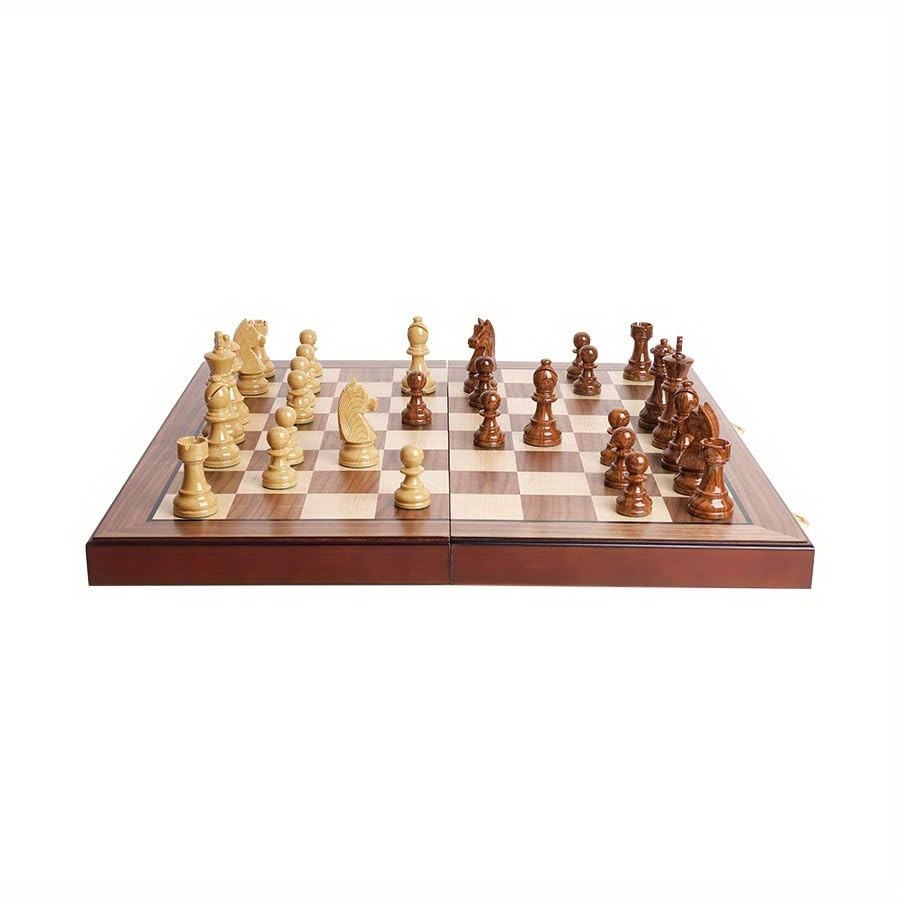 20″ Extra Large Folding Chess Set – Walnut Wood Board & Weighted PVC Pieces –