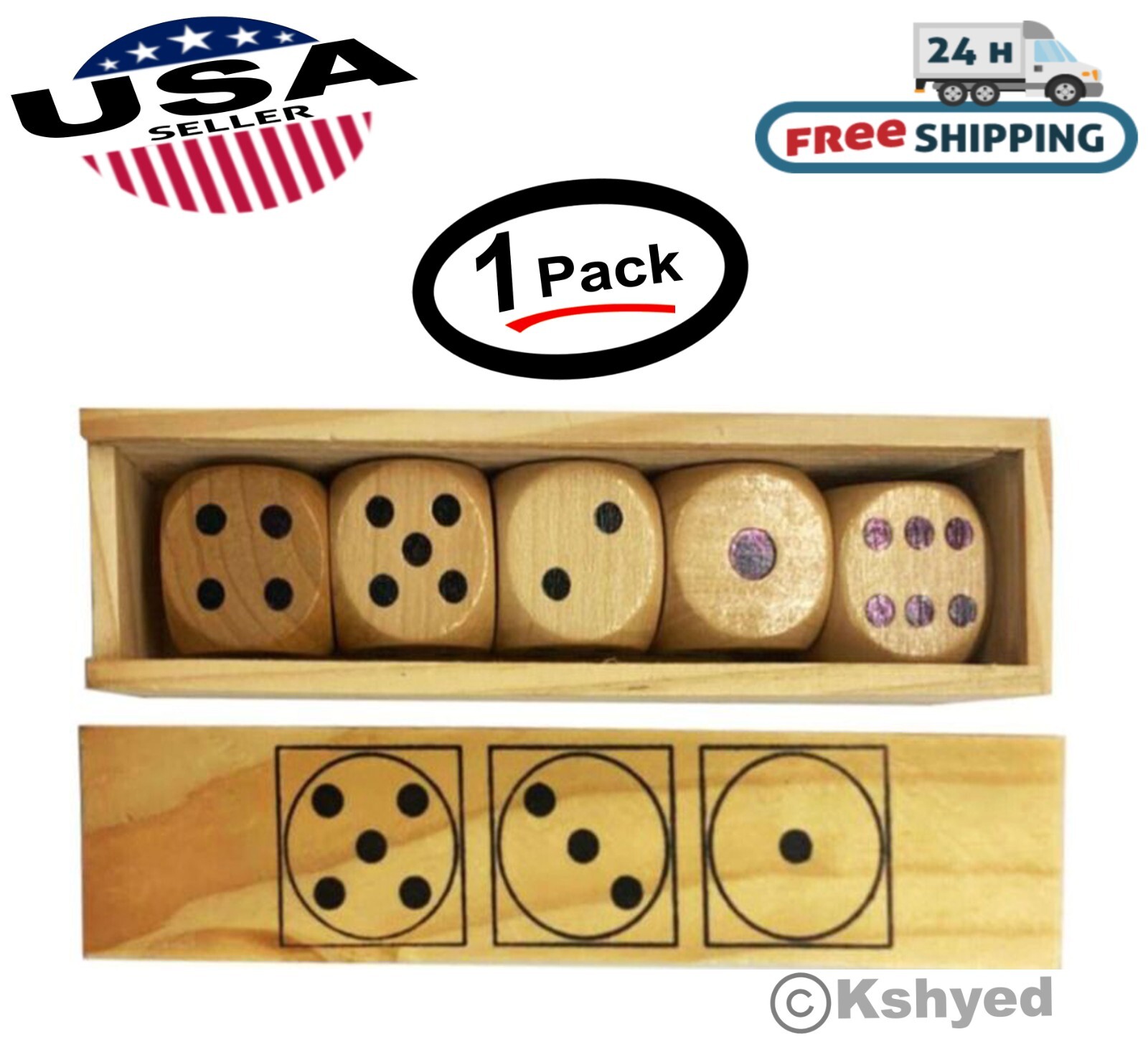(1 Pack) 5Pcs/set Wooden D6 Dice Game Set with Handmade Storage Box, Party Toy