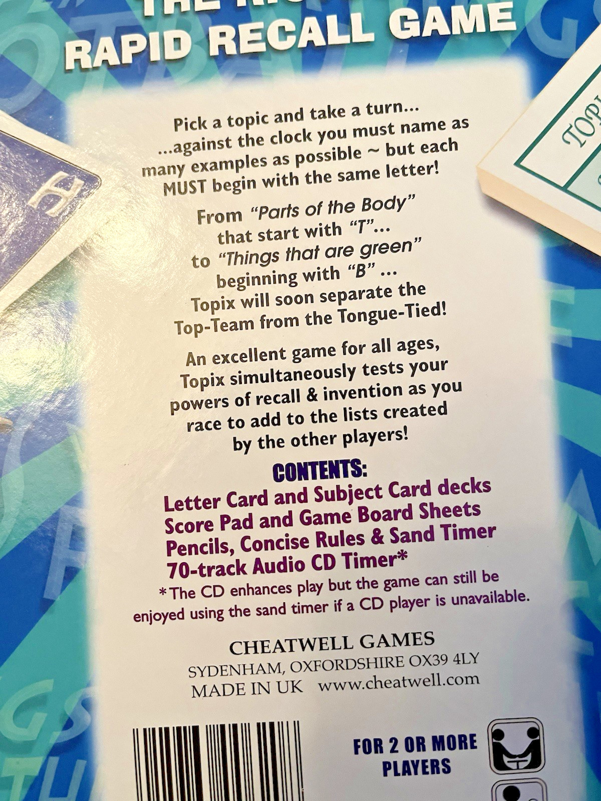 Topix: The Rapid Recall Board Game By Cheatwell Games UK Contents Factory Sealed