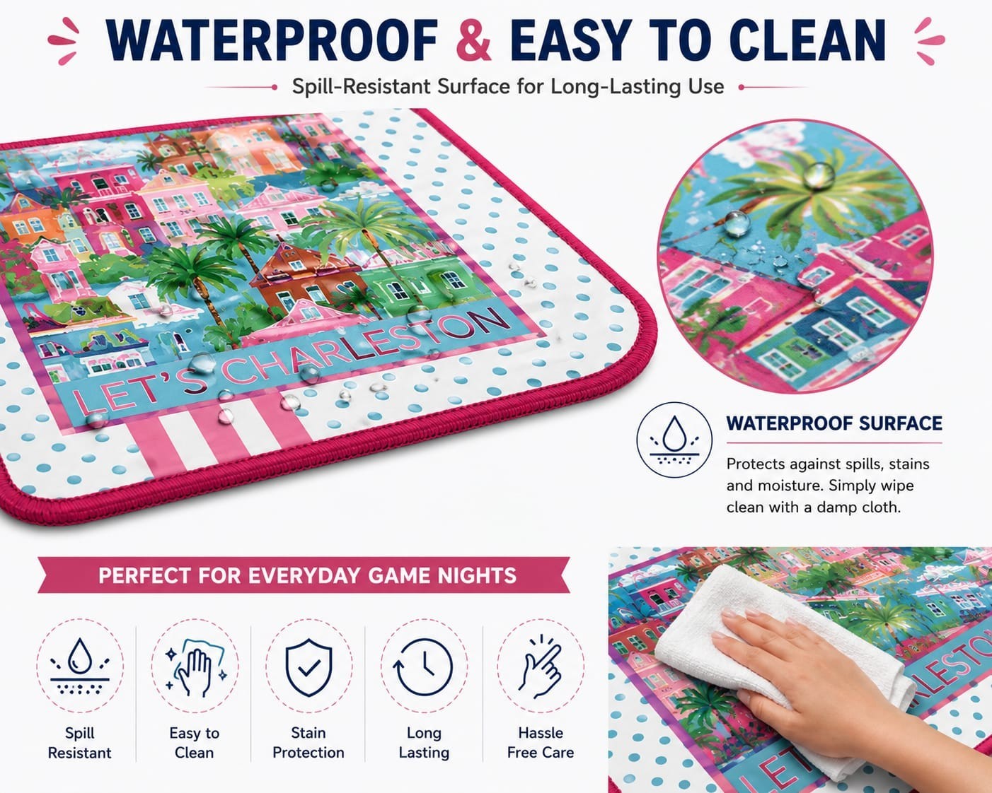Mahjong Game Mat 31.5″ Non-Slip Waterproof Table Mat with Carry Bag Thick