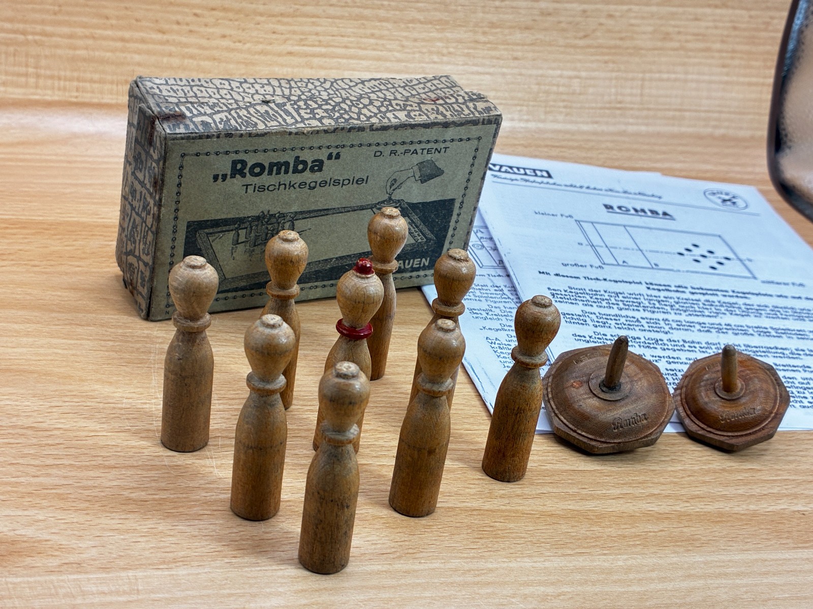 Accessories Romba bowling game for table bowling game Vauen with instructions, antique from 1913