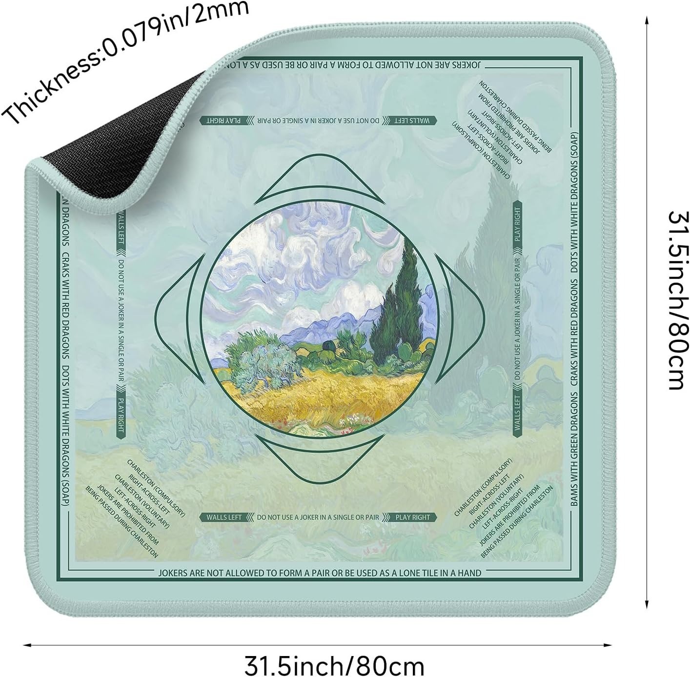 Molovsiny Mahjong Mat With Van Gogh Golden Field Design – Portable Vinyl With Ca