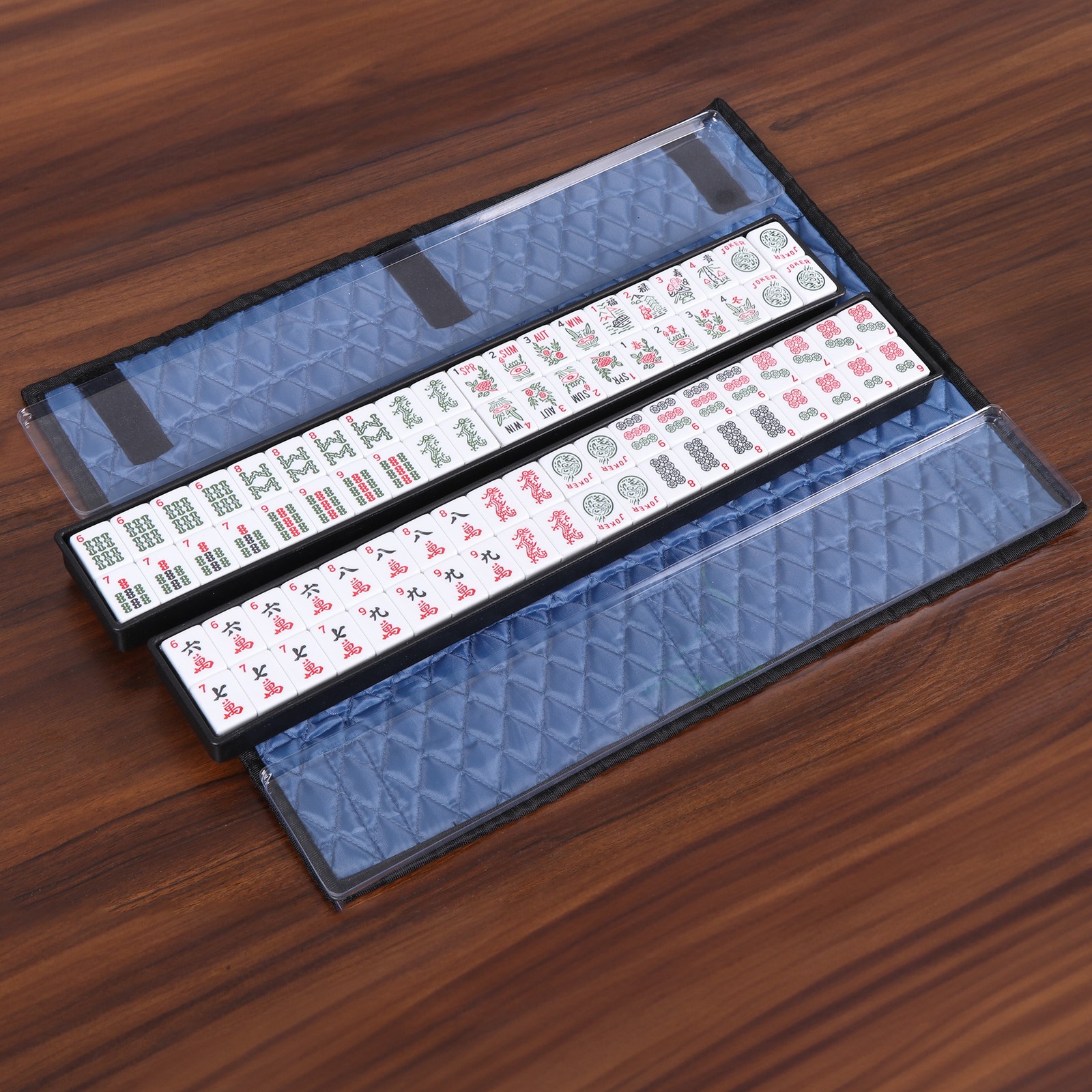 American Mahjong Set,166 Premium White Tiles 4 All-in-One Mahjong Racks/Pushers