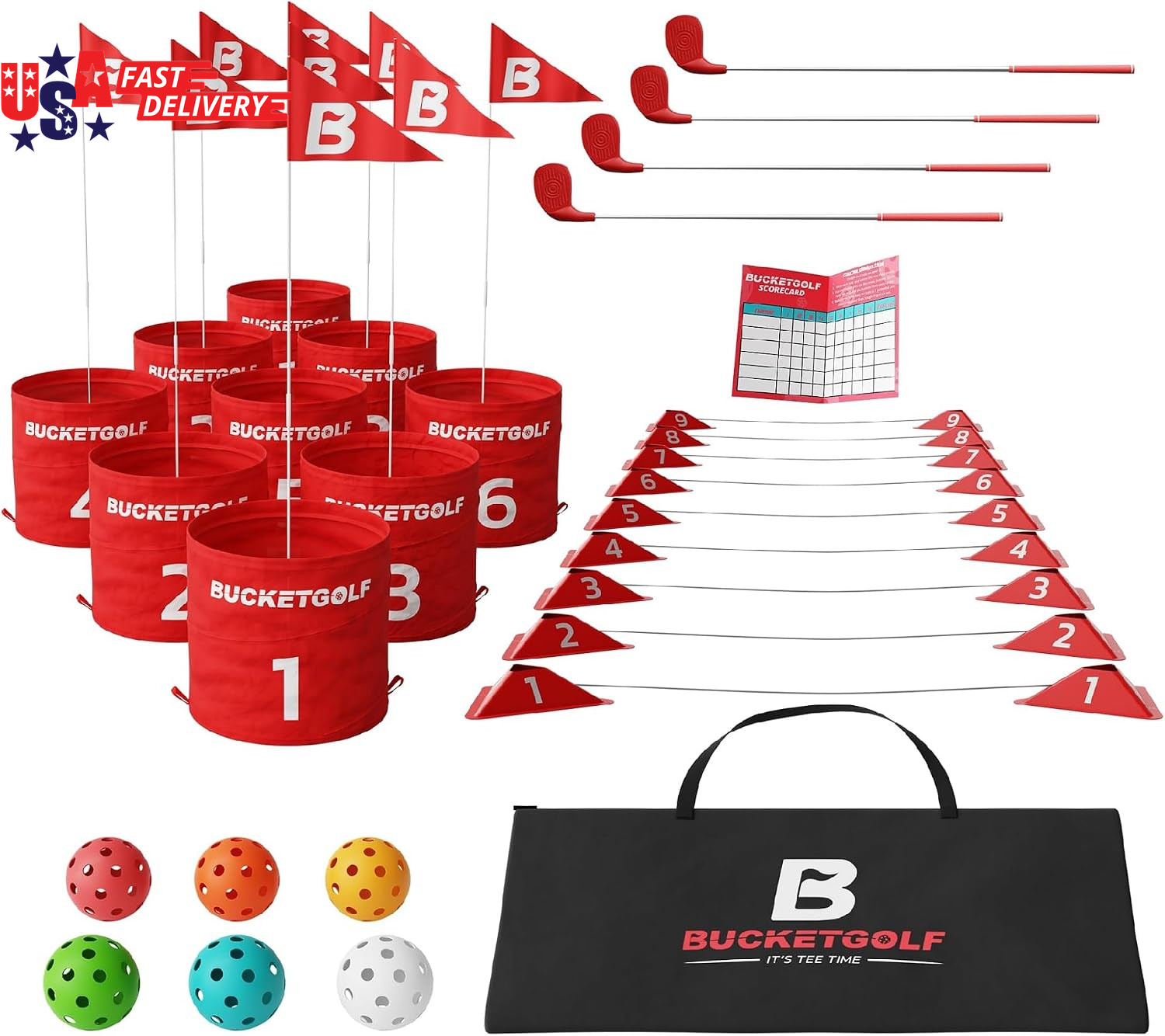 Game 9 Hole Bundle with Clubs – Outdoor Golf Game for All Ages Adults, Kids, Fam