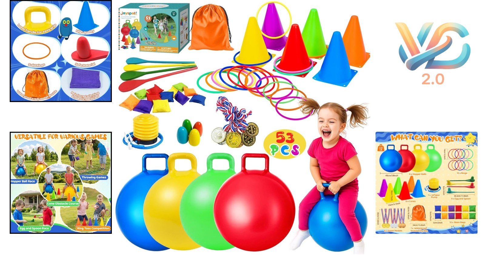 53pcs Carnival Outdoor Games Set for Kids Backyards Parties Blue Red Yellow