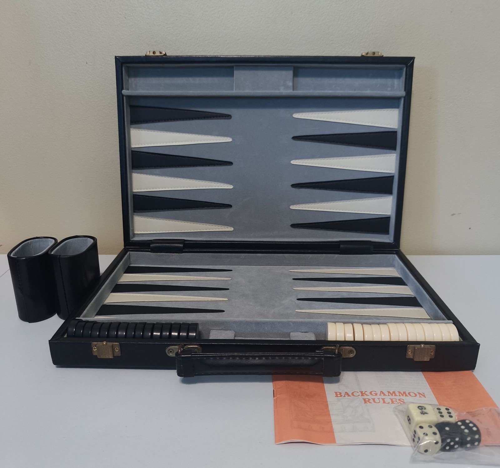 WE Games Black Leatherette Backgammon Set 14.75 x 9.75 Everything Inc