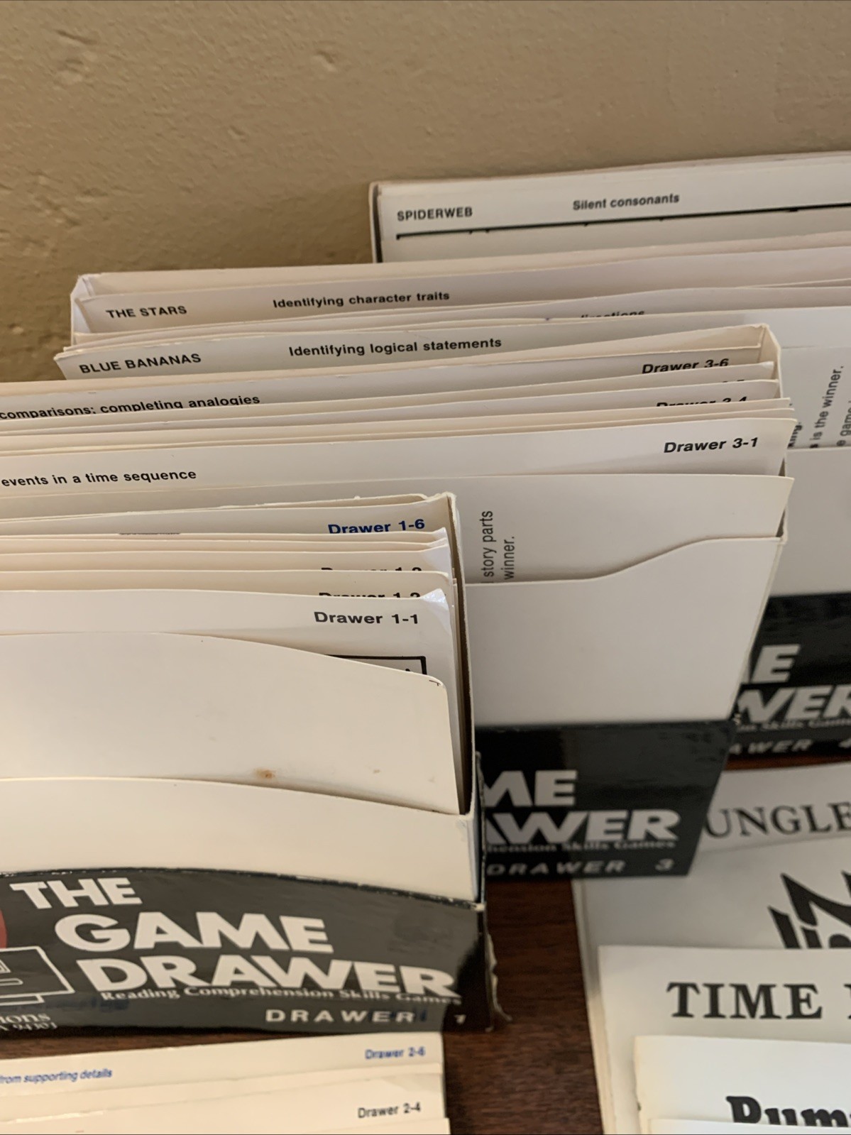 VINTAGE “THE GAME DRAWER” SETS 1,half 2,3,4,7,8-READING COMPRESSION SKILLS GAMES