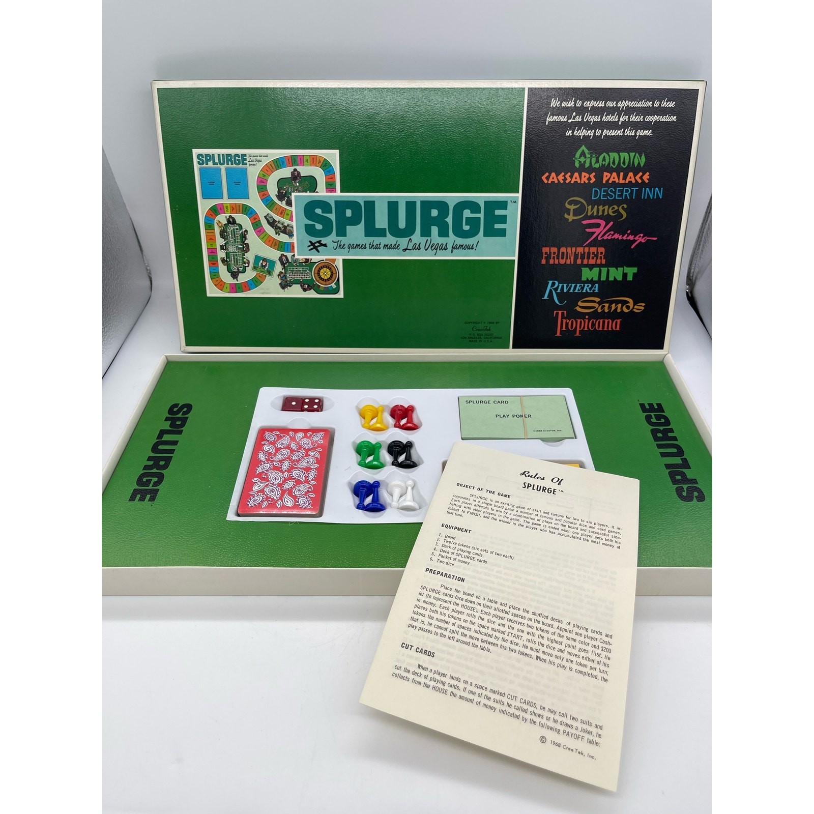 NOS Las Vegas Nevada Vintage Splurge Casino Board Game 1968 Crea Tek Casinos