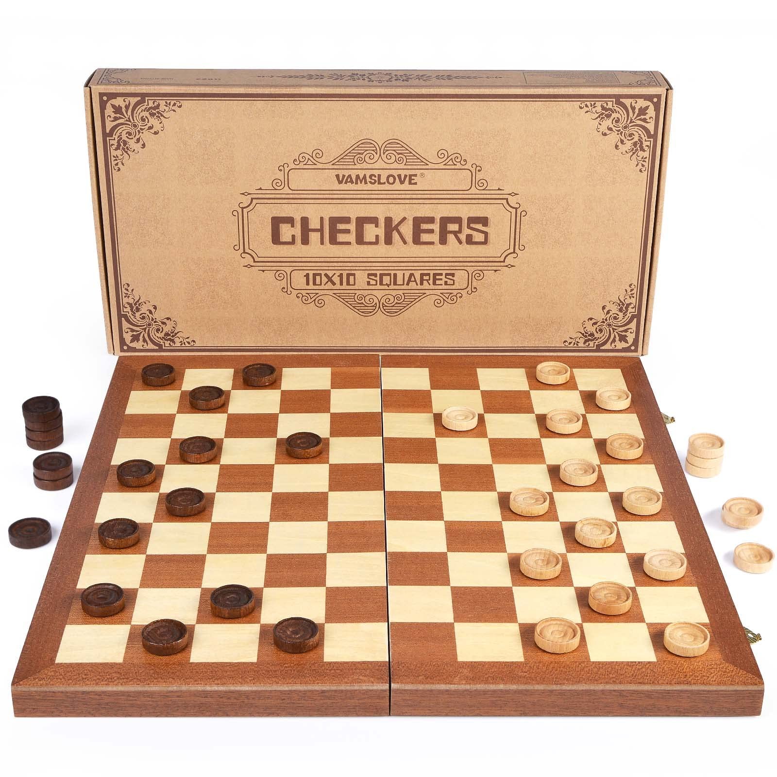 15inch Checkers Folding Wooden Game Set, 100 Square Checkerboard Internationa…