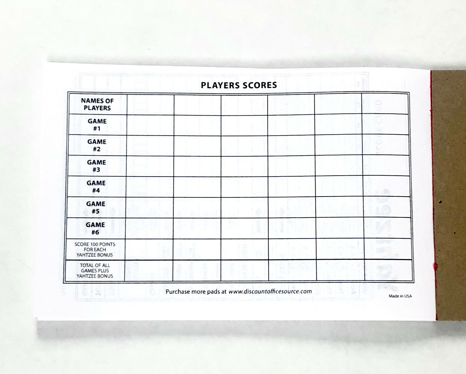 Yahtzee Score Card Pad Sheets Dice Game-Two-Sided (300 Sheets)–Printed in USA!!