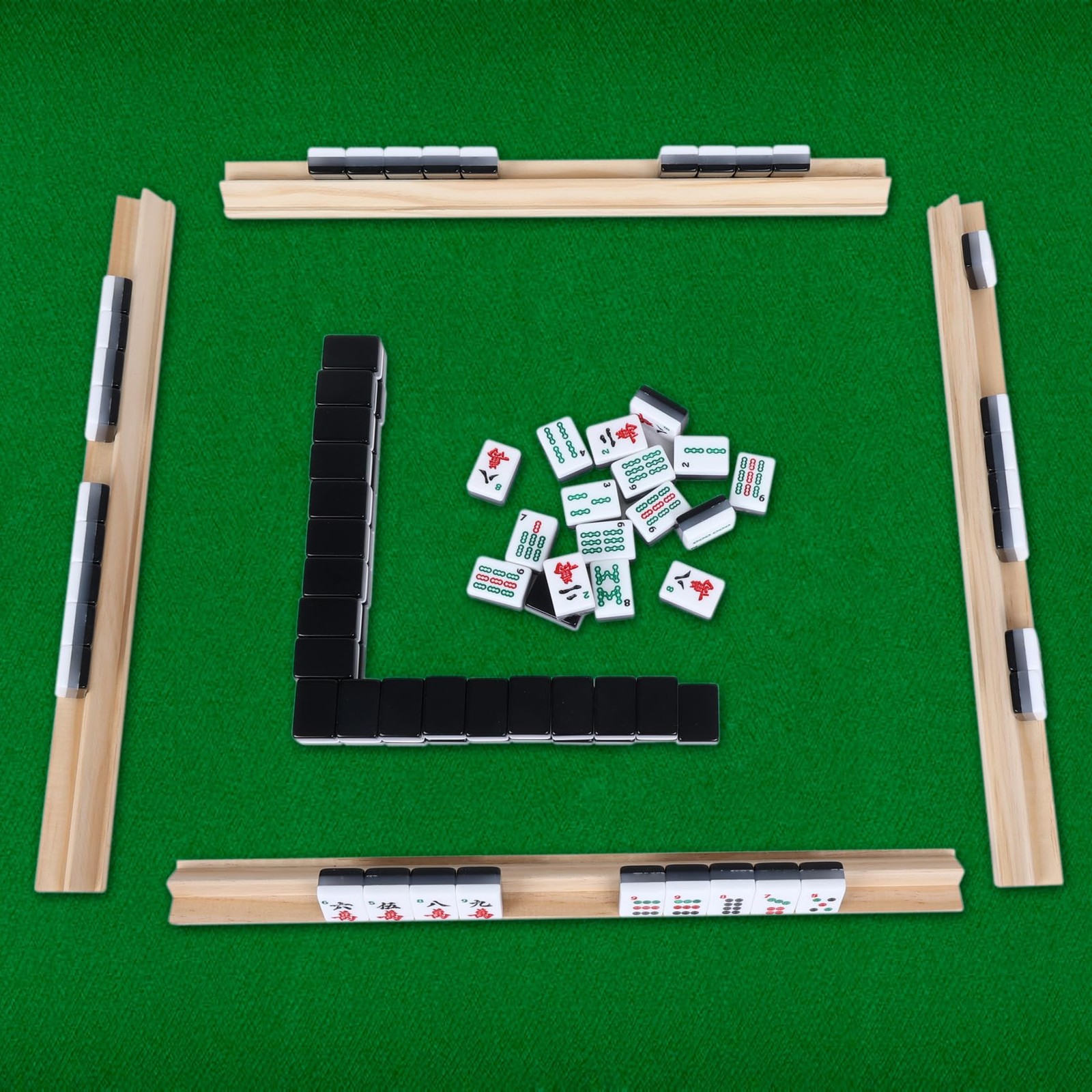 GOTHINK Wooden Mahjong Tiles 15x3x1.4 Inches, Trays