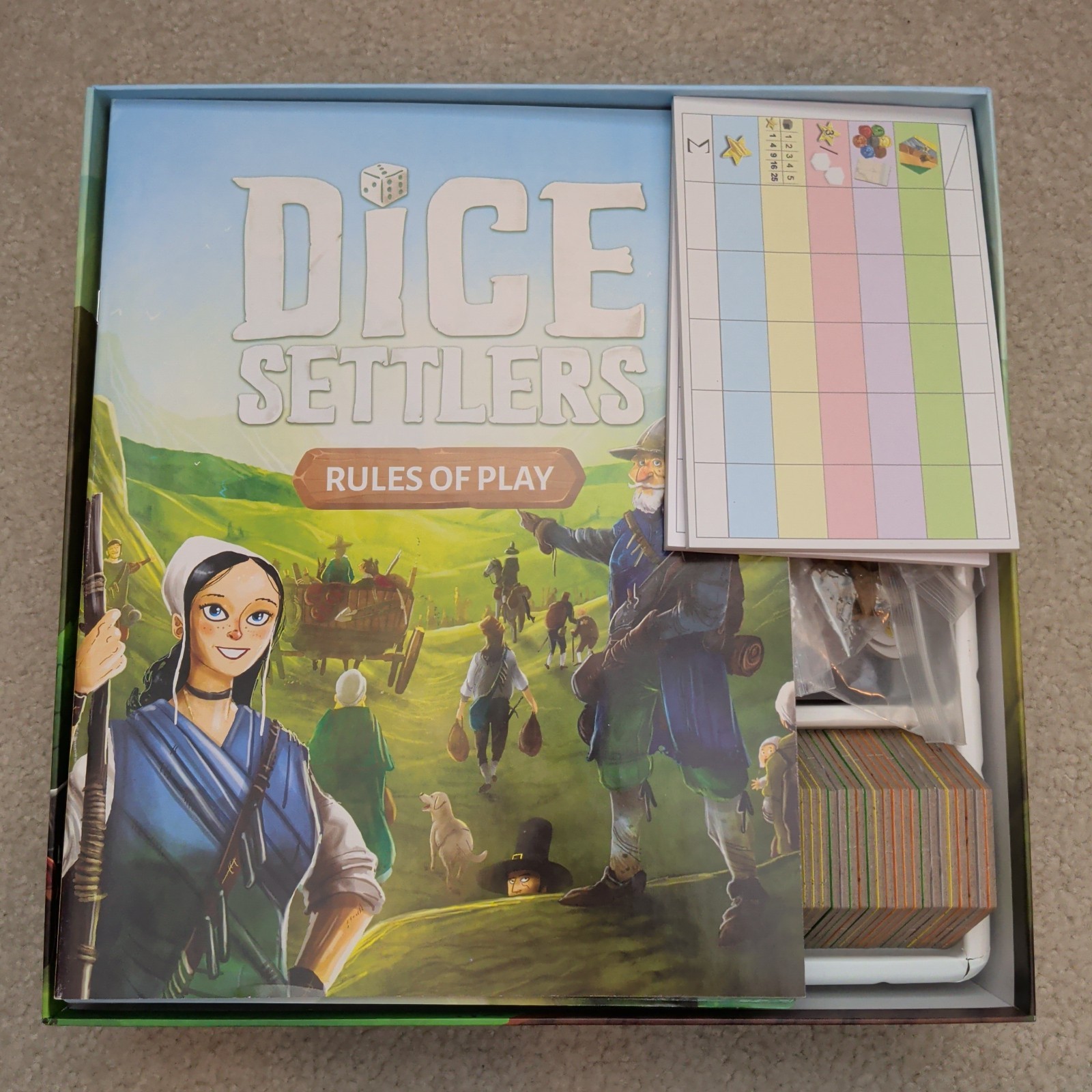 Dice Settlers – Kickstarter Deluxe – w/Promos and rare Western Sea Expansion